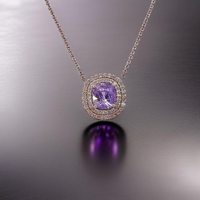 Natural Sapphire Diamond Pendant 18" 14k WG 3.84 TCW Certified For Sale In New York - Image 6 of 12