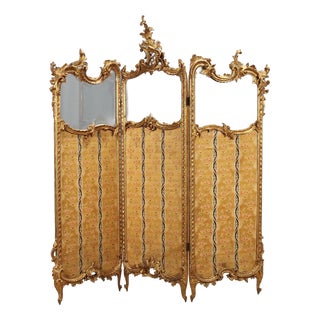 Screen Rococo Style in Carved Wood and Silk For Sale
