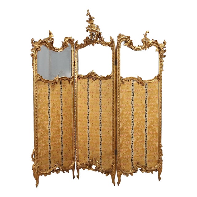 Screen Rococo Style in Carved Wood and Silk For Sale