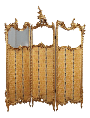 Screen Rococo Style in Carved Wood and Silk