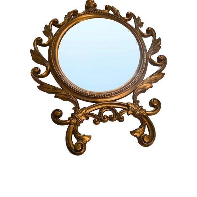Syroco Vintage Syroco Hollywood Regency Gold Wall Mirror, Ornate Baroque Rococo Style Accent For Sale - Image 4 of 9