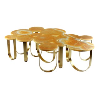 Cloud Coffee Table in Orange Onyx and Brushed Brass by Barberini & Gunnell For Sale