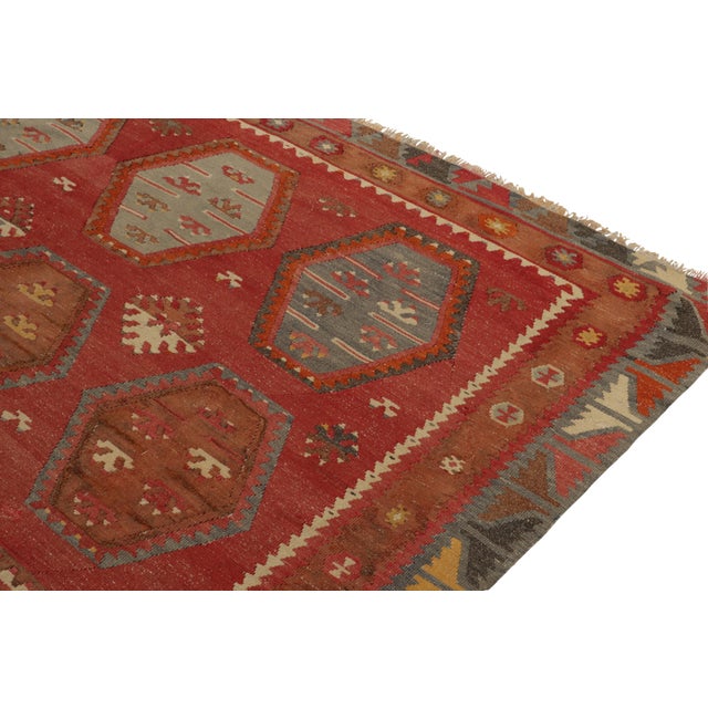 1950s 1950s Vintage Turkish Kilim Rug in Red, Beige-Brown and Blue Tribal Geometric Patterns For Sale - Image 5 of 7