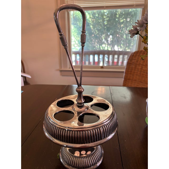 Metal Antique Silverplate Crystal Cruet Caddy- 5 Pieces For Sale - Image 7 of 9