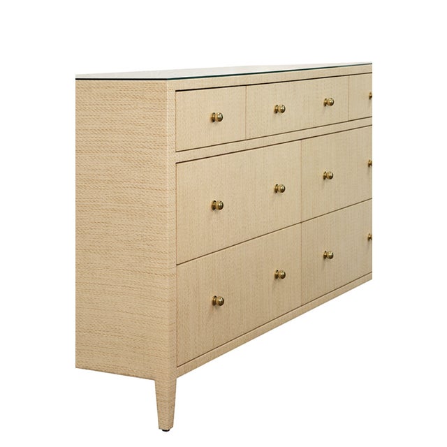 Not Yet Made - Made To Order Matthew Izzo Home Carnegie Natural Grasscloth Seven Drawer Chest With Brass Knobs For Sale - Image 5 of 7