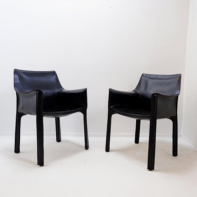 Vintage Cab 413 Chairs by Mario Bellini for Cassina, 1970s, Set of 4 For Sale - Image 3 of 16
