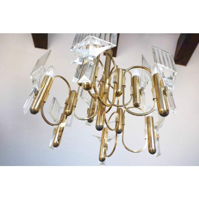 Vintage Brass and Crystal 9-Light Chandelier by Gaetano Sciolari for Sciolari, 1970s For Sale - Image 14 of 18