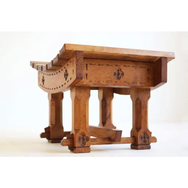 Wood Antique Dutch Arts & Crafts Stool in Carved Oak, 1900 For Sale - Image 7 of 9