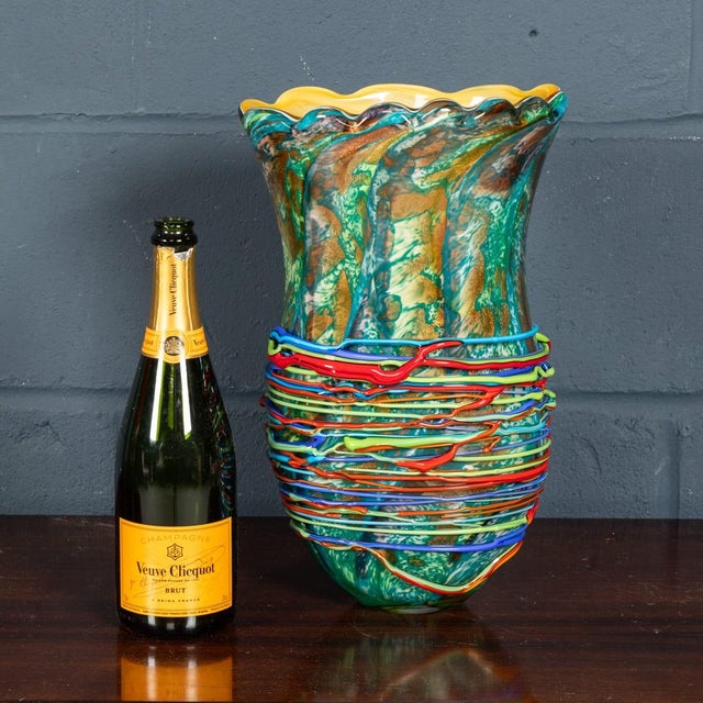 Vintage Italian Hand Blown Millefiori Glass Vase, Murano, 1990s For Sale - Image 3 of 18