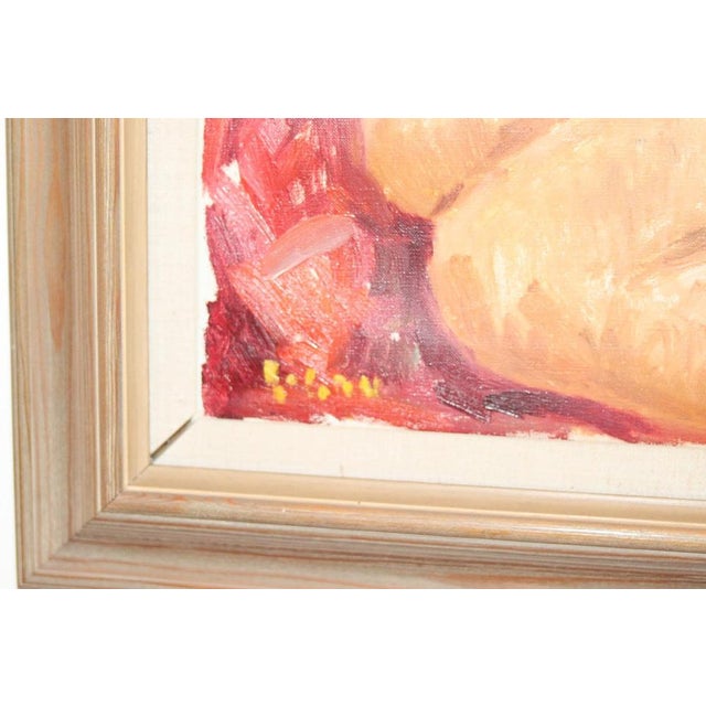 Sensual oil painting on canvas by artist Bernt Lauritzen. Signed "B. Lau." Frame dimensions: 78 x 89 cm; image area: 59 x...