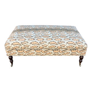 Tan Linen Rectangular Ottoman For Sale