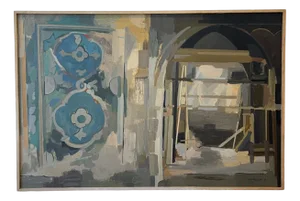 Lison Favarger, Discovery of a Fresco in a Chapel, 1968, Oil on Canvas, Framed