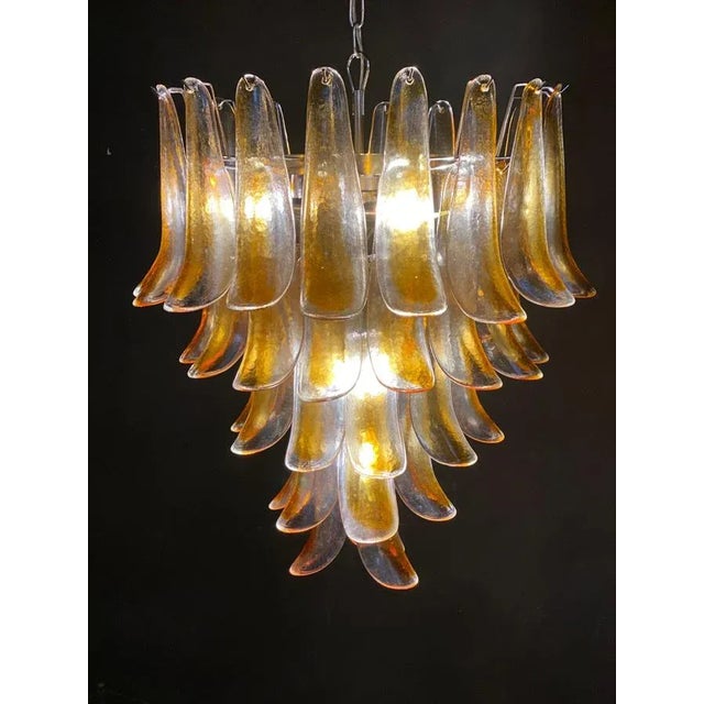 Large Vintage Italian Murano Chandelier with Amber Glass Petals, 1970s For Sale - Image 11 of 12