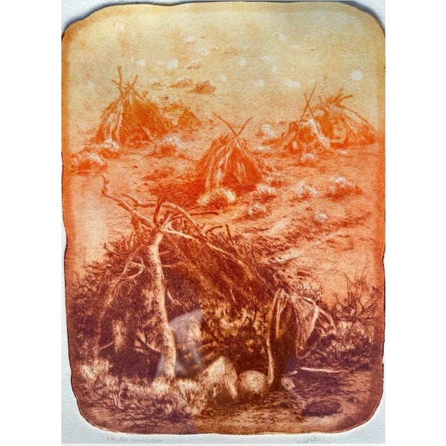 Tribal "Paiute Wikiup" Etching Roy Purcell Artist’s Proof Framed Native American For Sale - Image 3 of 16