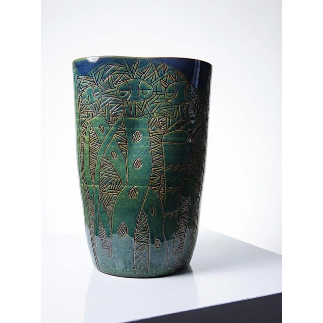 Vintage Handcrafted Blue-Green Pottery Vase from Eseka Pottery, 1990s For Sale - Image 14 of 14