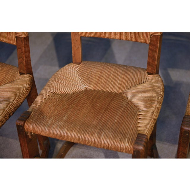 Oak and Rush Chairs in the style of Charles Dudouyt, 1950s, Set of 5 For Sale - Image 15 of 18