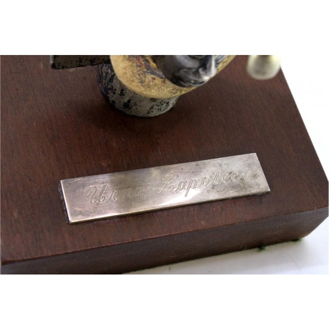 Pre-Columbian Style Zapotec Silver Urn with Applications and Figure on Wooden Base with Monogram For Sale - Image 3 of 11