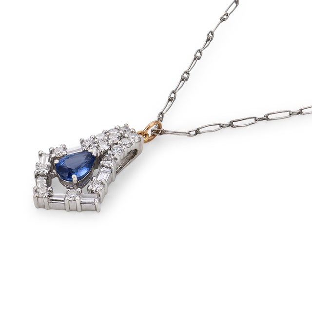 Vintage Tanzanite Diamond 18k White Gold Pendant Necklace For Sale - Image 4 of 6