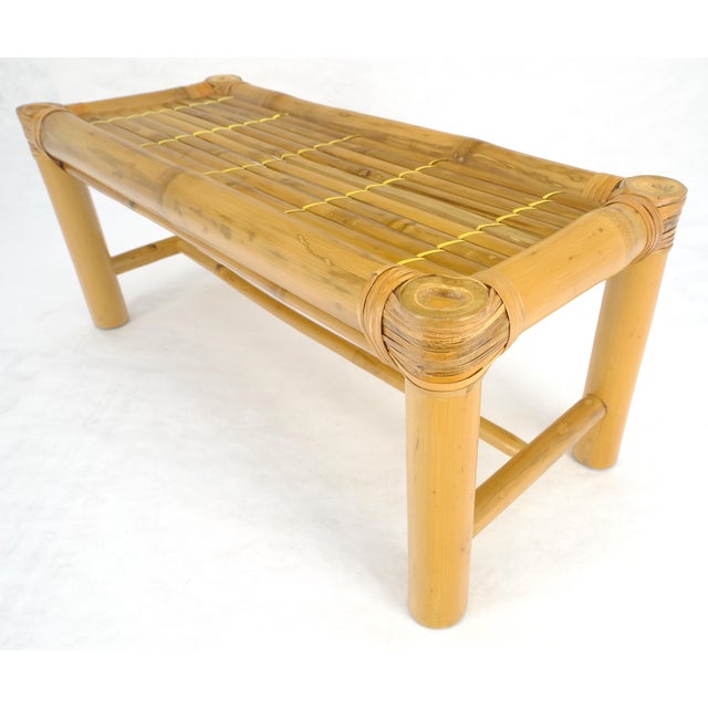 Mid 20th Century Thick Profile Bamboo 15x36 Compact Bench Mid Century Modern c1970s MINT For Sale - Image 5 of 13