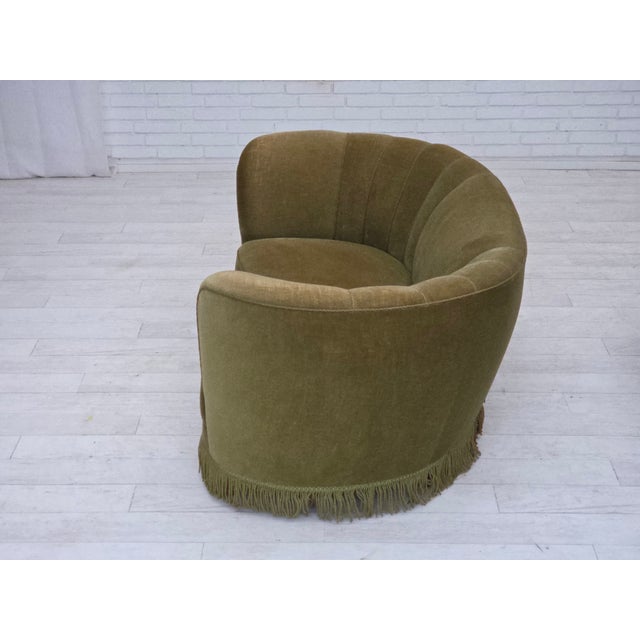 Danish 2-Seater Banana Sofa in Green Velour, 1960s For Sale - Image 9 of 18