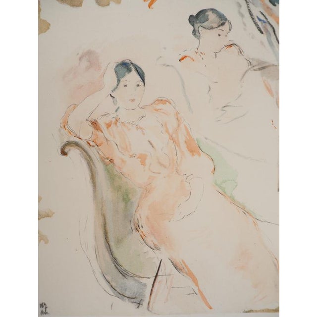 Berthe MORISOT (after) (1841-1895) Young woman dreaming, 1957 Lithograph enhanced with stencil after a watercolor Signed...