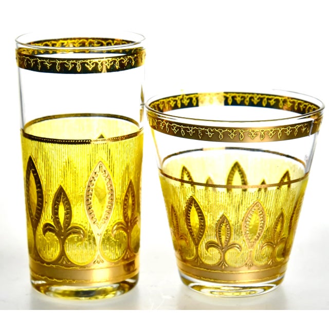 Mid-Century Modern Mid 20th Century, Culver Hollywood Regency Gilded Highball & Lowball Glasses- 16 Pieces For Sale - Image 3 of 4