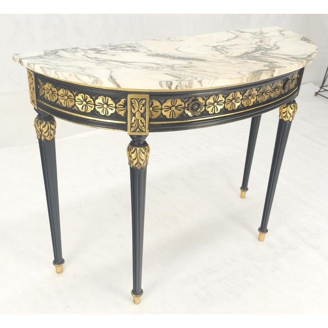 Demilune Marble Top One Drawer French Style Gilt Console on Fluted Legs MINT For Sale - Image 13 of 13