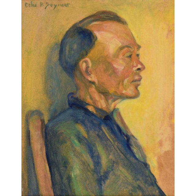 Stately portrait of an Asian man by Carmel, California artist Ceila Burnham Kent Seymour (American, 1869-1958). The man...