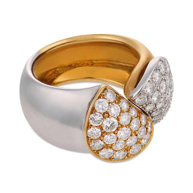 1950s Mid Century 1.60 Carat Diamond 18k Yellow and White Gold Bypass Ring, Size 6.5 For Sale - Image 5 of 5