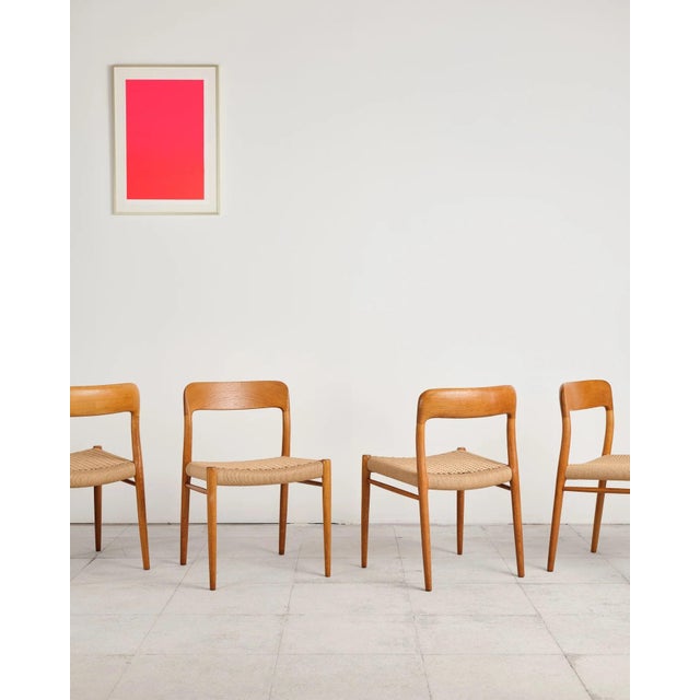 1950s Model 75 Dining Chairs in Oak with Paper Cord Weave by Niels O. Møller for j.l. Møllers, Denmark, 1950s, Set of 4 For Sale - Image 5 of 18
