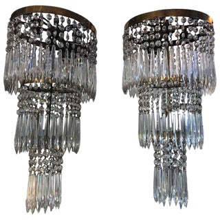 Early 20th Century Articulated Crystal Wall Sconces, Set of 2 For Sale