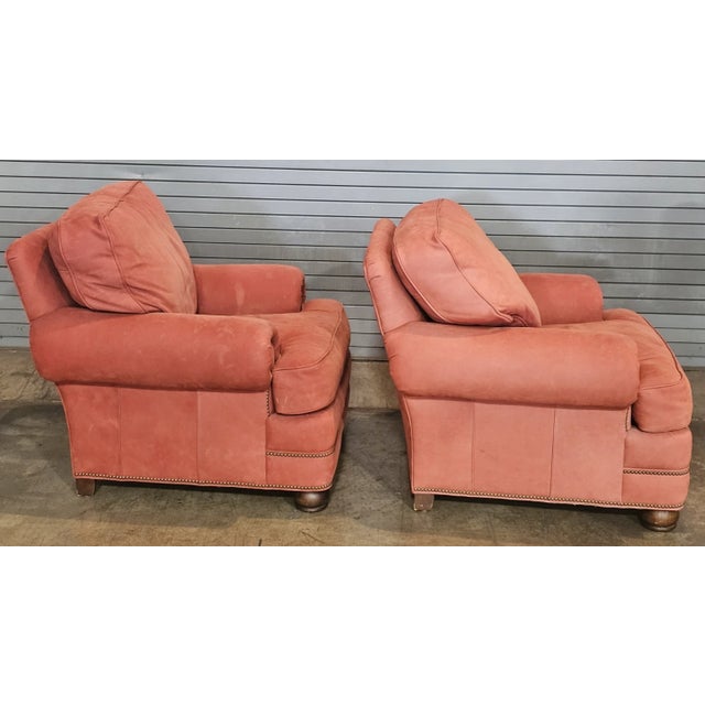 Animal Skin Late 20th Century Pair Hancock & Moore Red Suede Leather Armchairs Club Chairs Nailhead Trim For Sale - Image 7 of 11