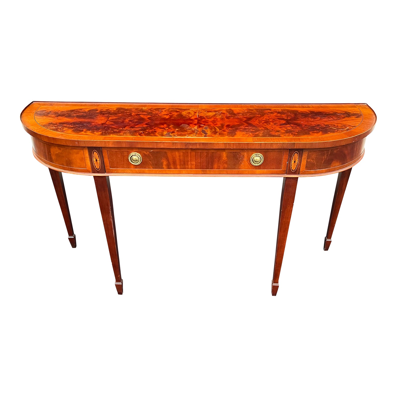 Mid 20th Century Hekman Copley Place Mahogany Inlaid Demilune Console