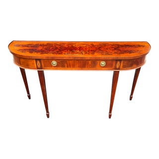 Mid 20th Century Hekman Copley Place Mahogany Inlaid Demilune Console Sofa Table For Sale