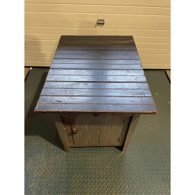 Mid 20th Century Antique Primitive Painted Pine Side Table With Drawer and Cabinet Storage For Sale - Image 5 of 10