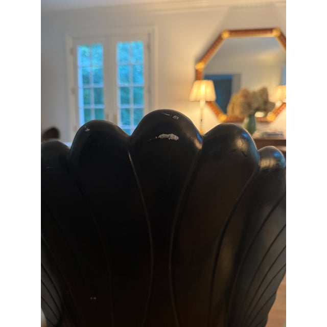 Late 20th Century Italian Black Lacquer Venetian Grotto Shell-Back Dining Chairs, Set of 4 For Sale - Image 5 of 7
