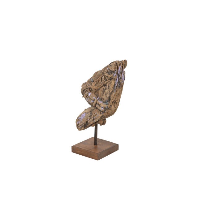 Antique Indian Carved Teakwood Horse Head Corbel featuring a stylized horse motif, traditionally used as an architectural...