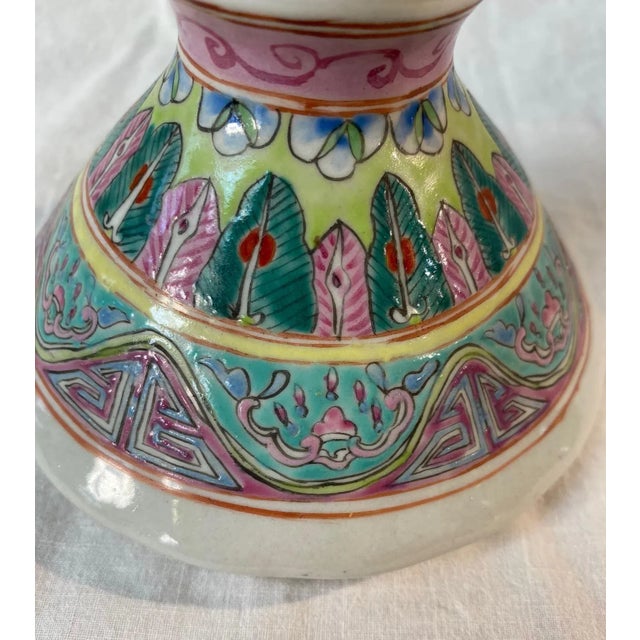 1990s Pastel Hand Painted Candle Stick Holder For Sale - Image 5 of 8