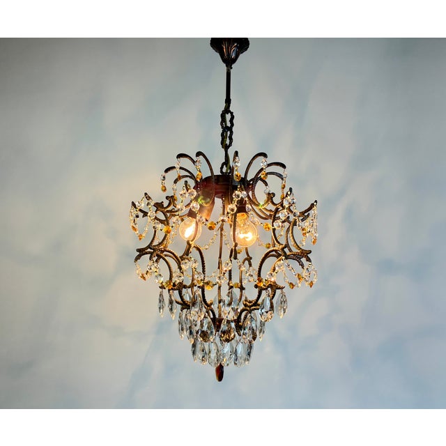 Amber Vintage 1960s Bronze Crystal Amber Chandelier – 3 Light For Sale - Image 8 of 13