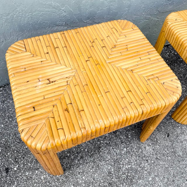 Wood Boho Chic Split Bamboo Waterfall Side Table - A Pair For Sale - Image 7 of 8