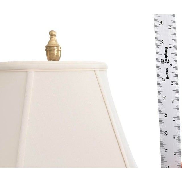 1970s Vintage Brass & Black Column Table Lamp With Square Base & New Ivory Shade For Sale - Image 5 of 7