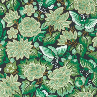 Sanderson Amara Butterfly Wallpaper in Emerald/Ink Black For Sale