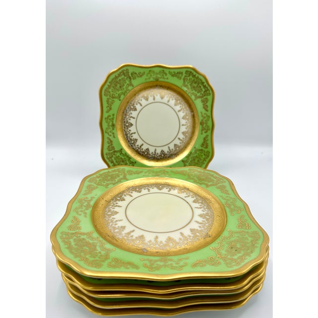 Set of 6 antique side plates by H&C Selb Bavaria for Edgerton, circa 1900. Beautifully shaped square plates with softly...