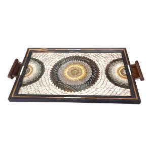 1940s Brazilian Butterfly Specimens in Teak With Bone Inlays Large Serving Tray