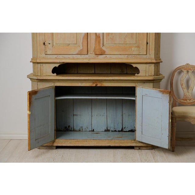 Large Antique Swedish Gustavian Style Folk Art Handmade Pine Cabinet For Sale - Image 4 of 17