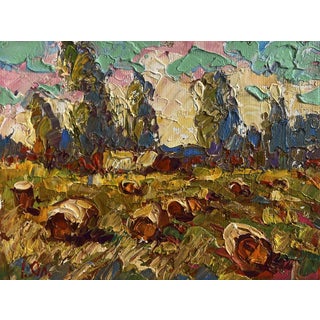 Oil Painting Haystacks in the Field Oleksiy Ivanyuk For Sale