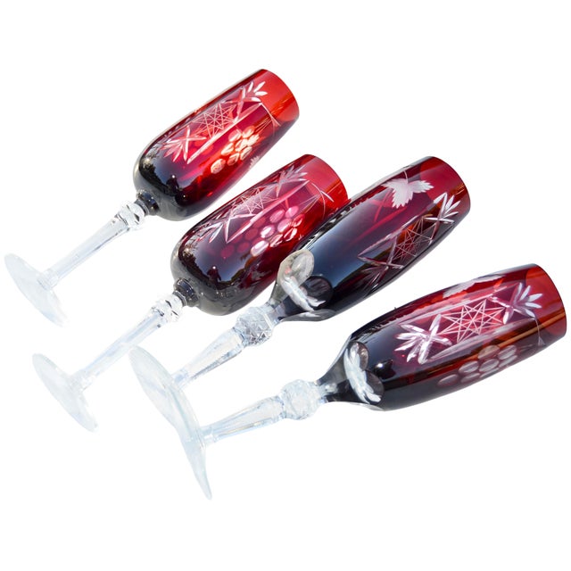 Mid 20th Century Handblown Cut-to-Clear Textured Crystal Flutes- Set of 4 For Sale - Image 4 of 5