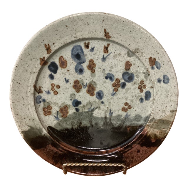Mid-Century Large Colorful Glazed Art Studio Pottery Ceramic Platter, Stamped For Sale