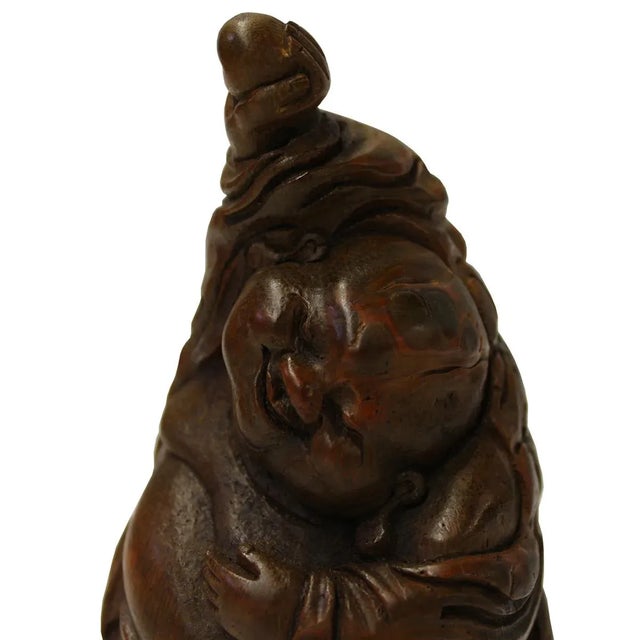 Chinese Bamboo Carved Buddha Figure For Sale - Image 5 of 6