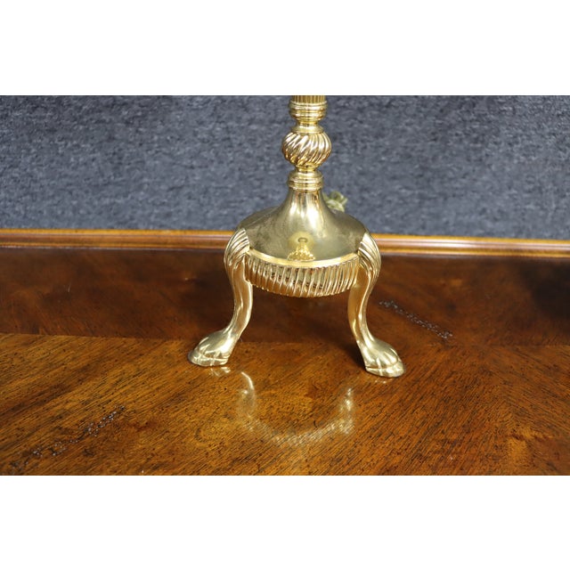 Late 20th Century Pair of Solid Brass Trifoot Table Lamps For Sale - Image 5 of 11